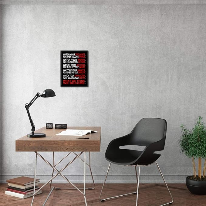 Pyradecor Black Framed Wall Art Watch Your Thoughts Motivational Classroom Poster Modern Canvas Prints Paintings Pictures Artwork for Office Living Room Home Decorations