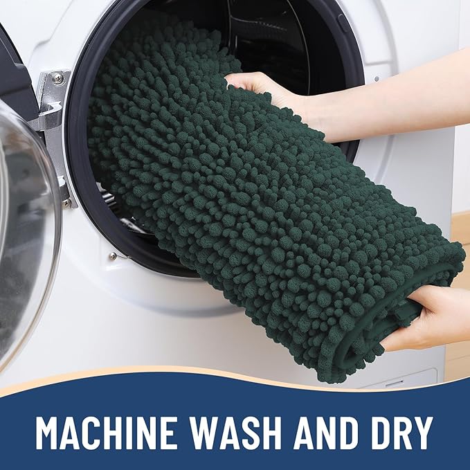 Arotive Luxury Chenille Bathroom Rug Mat, Extra Soft Thick Absorbent Shaggy Bath Rugs, Non-Slip Machine Wash Dry, Plush Bath Mats for Bathroom, Shower and Tub, 24x16, Dark Green