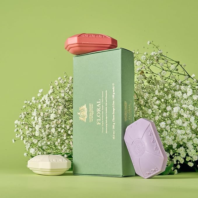 Caswell-Massey Lilac, Gardenia & Honeysuckle Scents, Natural Bar Soap Gift Set for Women, Moisturizing Body Soap Bars with Essential Oils, Plant-Based Triple-Milled Luxury Soap for Soft Skin, 3x3.5 Oz