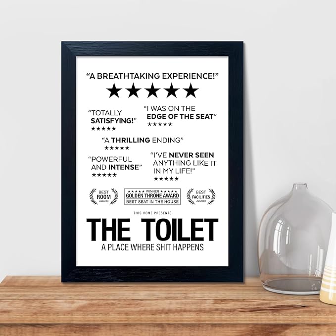 Black and White Wall Art - Bathroom Rules Sign, Framed Toilet Art Decor, Funny Loo Poop Humor Decorations