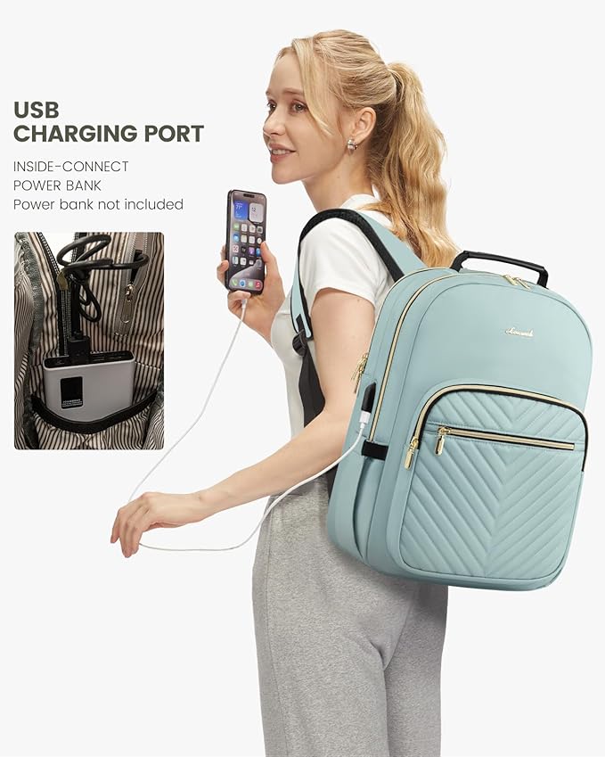 LOVEVOOK Laptop Backpack for Women, Travel Computer Work Bags with 17-inch Laptop Compartment, College School Student Bag Teen Backpacks For Girls, Outdoor Carry On Backpack Purse, Mint Green
