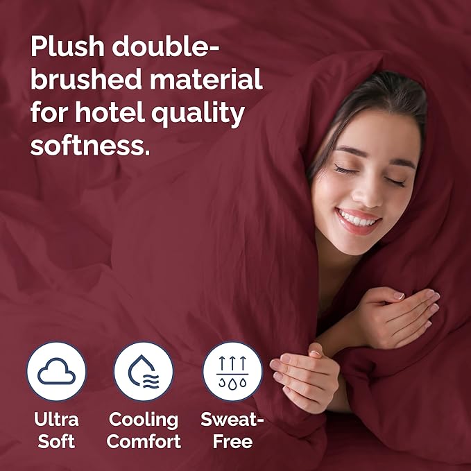 Duvet Cover Full Size Set - Extra Soft Full Size Duvet Cover 80 x 90 with 2 Pillow Shams - Hotel Luxury Easy Care and Fade Free with Zipper Closures & Ties - Comfy Breathable Bedding Set (Burgundy)