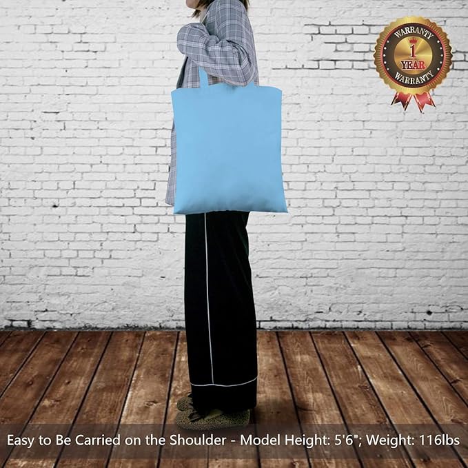 TOPDesign 12-Pack Economical 16"x15" Baby Blue Cotton Tote Bag, Lightweight Medium Reusable Grocery Shopping Cloth Bags, Suitable for DIY, Advertising, Promotion, Gift, Activity