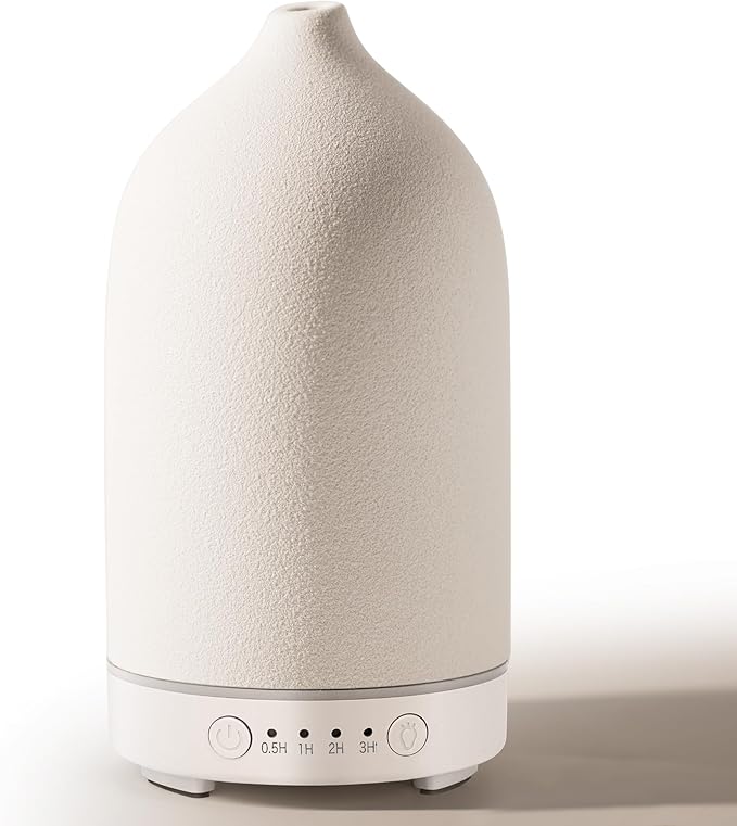 Diffuserlove Ceramic Essential Oil Diffuser 160ML for Room, Home, Bedroom - Aromatherapy Stone Diffuser White (Size: 6.8" H x 3.6" W)