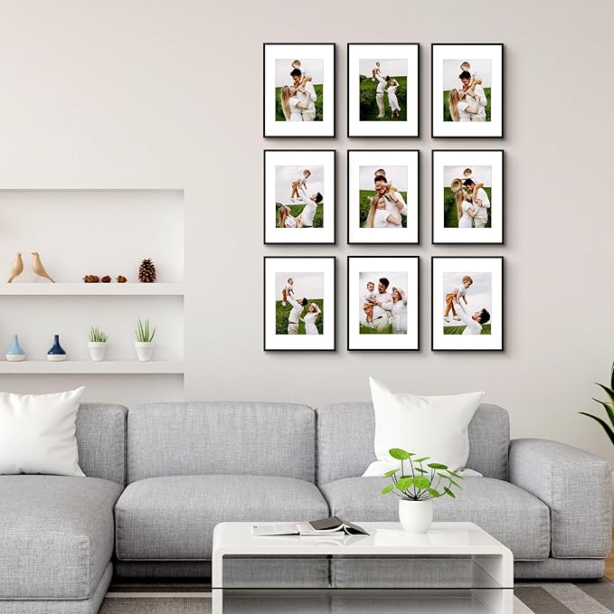 Golden State Art 12x16 Picture Frame 3 Pack - Aluminum Frames with 8.5x11 Removable Mats & Real Glass, Display 12x16 Posters or 8.5x11 Photos - Black Gallery Wall Frames for Home Office Decor