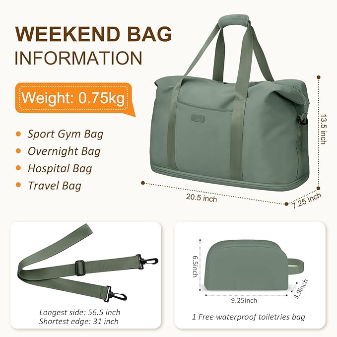 Expandable Travel Duffle Bags Weekender Overnight Bags for Women Men Hospital Bag for Women Labor Delivery with Toiletry Bag Waterproof