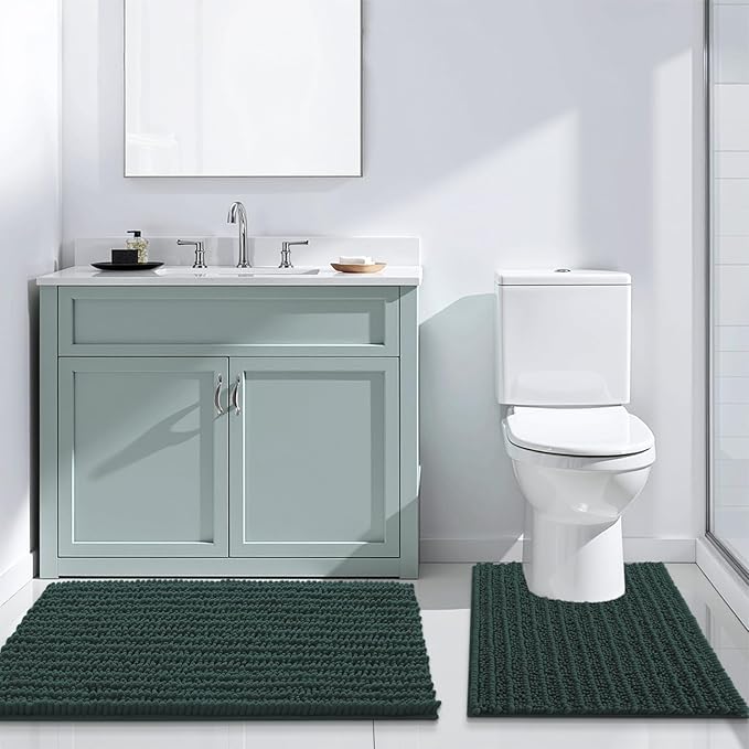 Arotive Luxury Chenille Bathroom Rug Mat, Extra Soft Thick Absorbent Shaggy Bath Rugs, Non-Slip Machine Wash Dry, Plush Bath Mats for Bathroom, Shower and Tub, 40x24, Dark Green