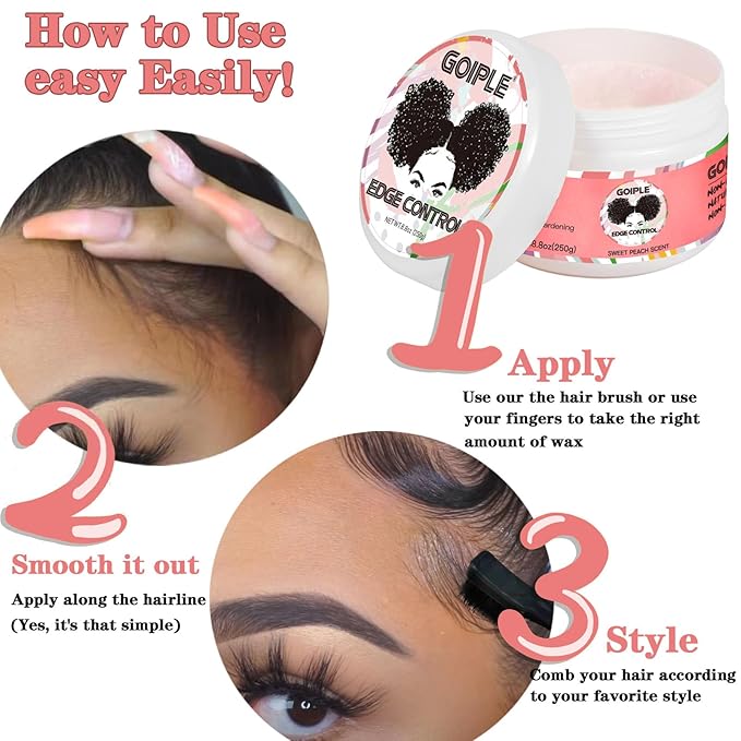 8.8oz Edge Control Wax for Women Strong Hold Non-greasy Edge Control Smoother Edge Wax Styling Gel Edge Control for Black Hair No Flaking, White Residue, Shine and Smooth (Sweet Peach)