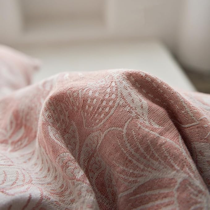 mixinni Duvet Cover Queen, Premium Cotton Double-Layer Yarn Pink Floral Jacquard Comforter Cover with Edge Design, Farmhouse Bedding Set with 2 Pillowcases Perfect for Him and Her-Queen Size