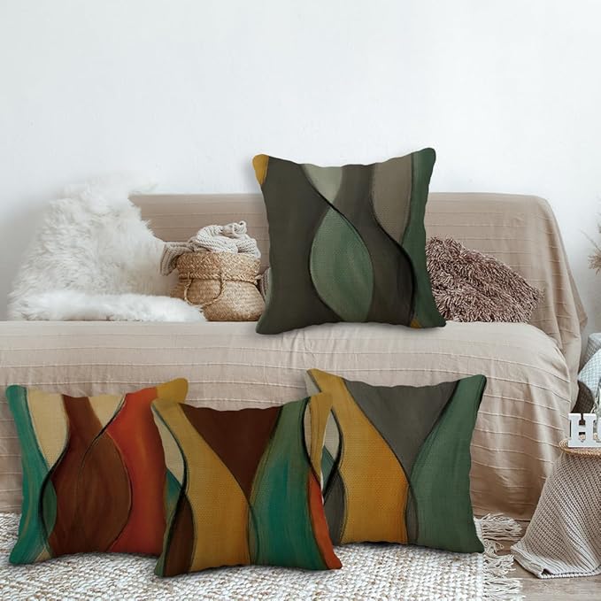 SiuSue Mid Century Modern Throw Pillows Case, Abstract Pillow Covers 18x18 Set of 4, Green Pillows Decorative Throw Pillows, Decorative Pillows Covers for Couch
