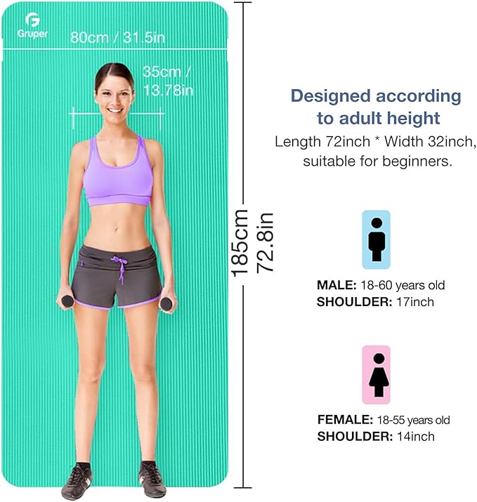 Yoga Mat Non Slip NBR Thick Yoga Mat, 72"L x 32"W x 0.6"TH (185cm x 80cm x 15mm), Anti-Tear Exercise Mat with Carrying Strap and Bag, Workout Mats for Yoga, Pilates and Floor Exercises