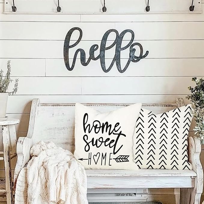 YCOLL Pillow Covers 16x16 Set of 4, Modern Sofa Throw Pillow Cover, Decorative Outdoor Linen Fabric Pillow Case for Couch Bed Car, Cream