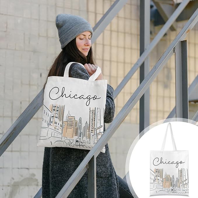 Paterr 4 Pcs City Souvenir Tote Bag-New York Chicago Seattle Los Angeles Boston San Francisco Paris Italy Las Vegas Nashville