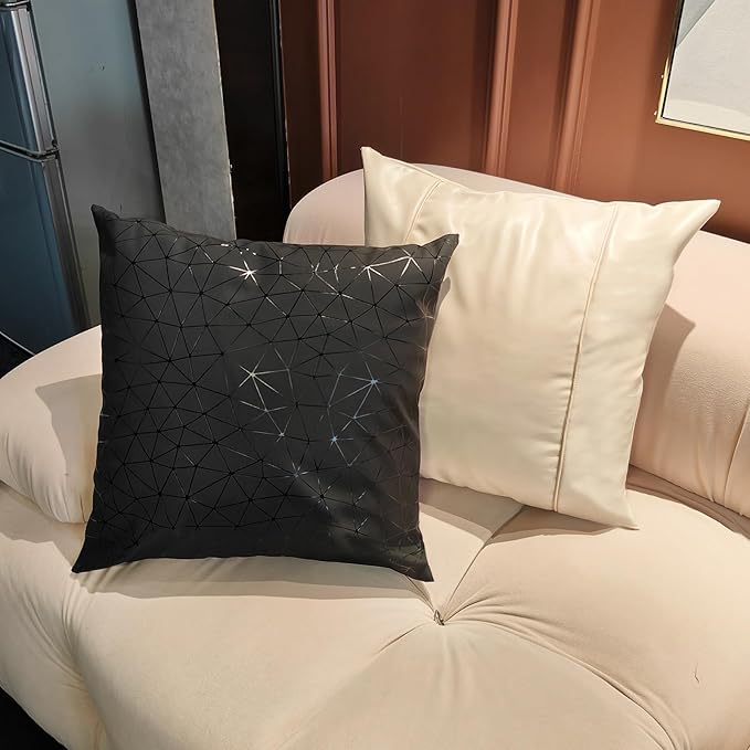 Faux Leather Throw Pillow Covers 18X18 Inch Black Stripe Outdoor Modern Farmhouse Solid Decorative Pillow Covers for Room Couch Living Bedroom Bed Sofa