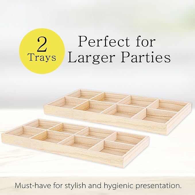 Hammont Rectangular Sectional Wooden Trays - 2 Pack - 7”x14”x1.25” - Eco Friendly Decorative Wooden Tray for Dry Fruits & Candies | Organic Wooden tray for Gift & Home Décor