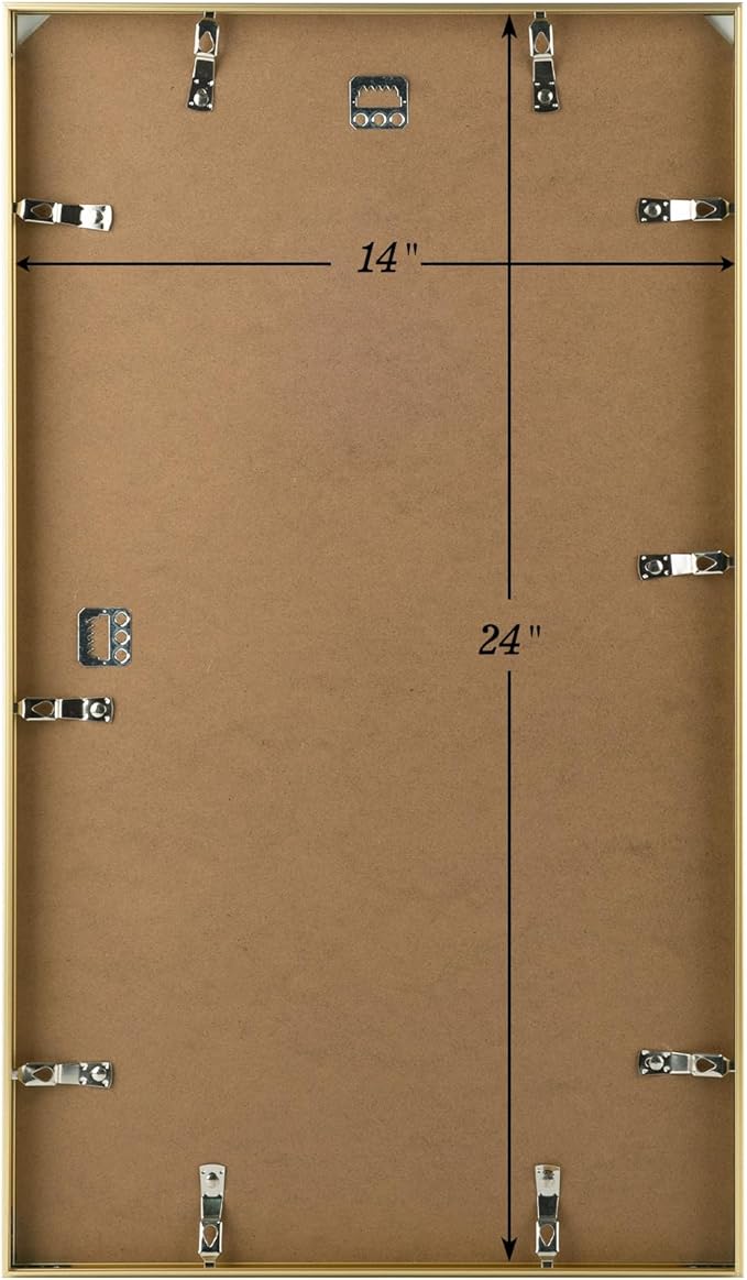 Golden State Art, 14x24 Aluminum Picture Frame, Gold Metal Thin Poster Frames for 14 x 24 inch Photo, Acrylic Front, Wall Hook for Horizontal or Vertical Display, 3 Pack