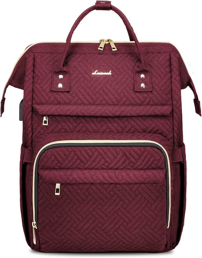 LOVEVOOK Laptop Backpack for Women,17 Inch Professional Womens Travel Backpack Purse Computer Laptop Bag Nurse Teacher Backpack,Waterproof College Work Bags Carry on Back Pack with USB Port,Wine Red
