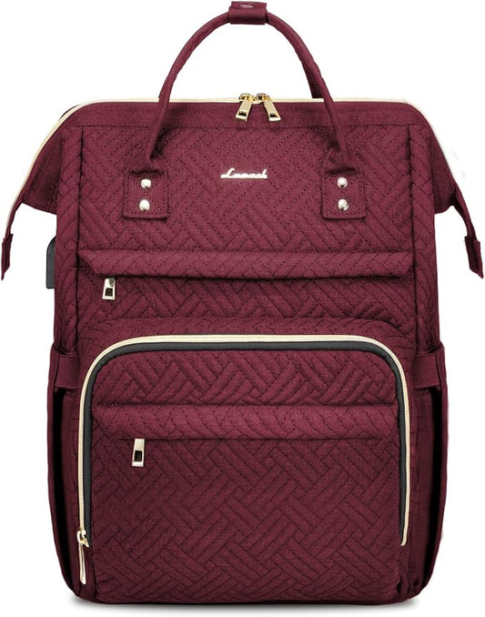 LOVEVOOK Laptop Backpack for Women,17 Inch Professional Womens Travel Backpack Purse Computer Laptop Bag Nurse Teacher Backpack,Waterproof College Work Bags Carry on Back Pack with USB Port,Wine Red