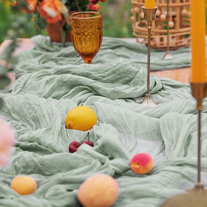 2 Pieces ST Patricks Day Table Runner, Sage Green Cheesecloth Table Runners 10FT Cheese Cloth Table Runner Rustic Sheer Table Runner for Baby Bridal Shower Birthday Party Boho Table Decorations