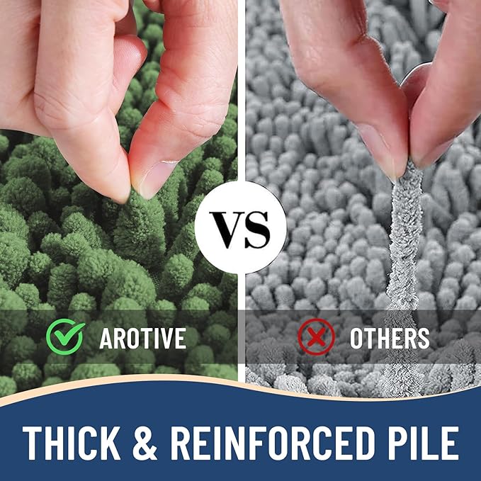 Arotive Luxury Chenille Bathroom Rug Mat, Extra Soft Thick Absorbent Shaggy Bath Rugs, Non-Slip Machine Wash Dry, Plush Bath Mats for Bathroom, Shower and Tub, 24x16, Olive Green