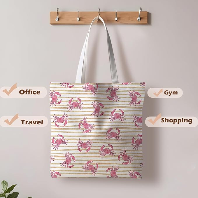 Beach Crab Tote Bag, Summer CrabsTote Bag for Women, Summer Crab Reusable Grocery Bags Shopping Bags