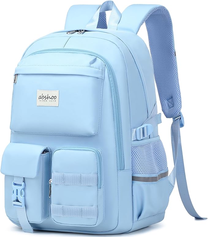 abshoo Big Student Laptop Backpack For College Women Middle High School Teen Girls Bookbag Travel Daypack (Light Blue)