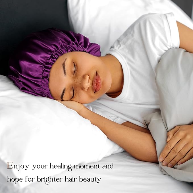 YANIBEST Adjustable Silk Bonnet Double Layer Satin Bonnet Hair Bonnet for Sleeping Bonnets for Women Hats Curly Natural Hair, Purple