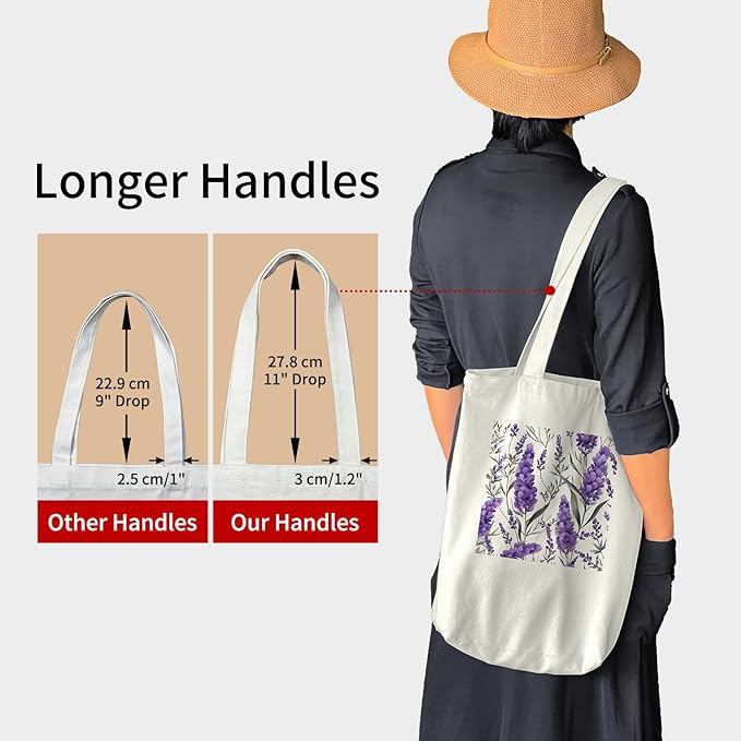 Tote Bag for Women, Reusable Zippered Canvas Bag with Handles Pocket Thick Canvas, for Grocery Shopping Beach Gift