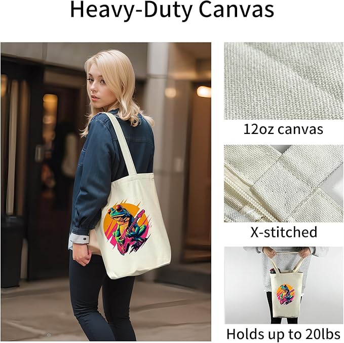 Tote Bag for Women, Reusable Zippered Canvas Bag with Handles Pocket Thick Canvas, for Grocery Shopping Beach Gift