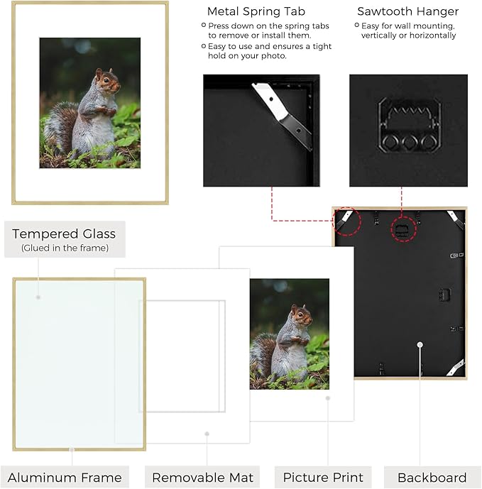 Golden State Art 16x20 Picture Frame 3 Pack - Aluminum Frames with 11x14 Removable Mats & Real Glass, Display 16x20 Posters or 11x14 Photos - Gold Gallery Wall Frames for Home Office Decor