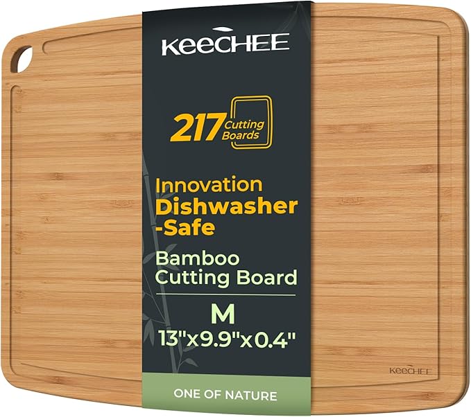 Dishwasher Safe Durable Lightweight Bamboo Wood Cutting Boards for Busy Kitchen, Easy Storage & Clean Wooden Chopping Boards Reversible with Juice Groove, Kitchen Gift for Home Cooks