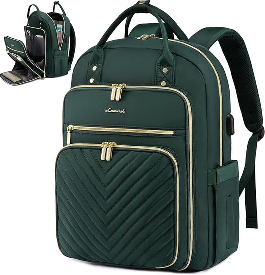 LOVEVOOK 15.6 Inch Laptop Backpack for Women,Fashion Work Travel Backpack,Waterproof Day Pack Purse for Teacher Nurse Dark Green