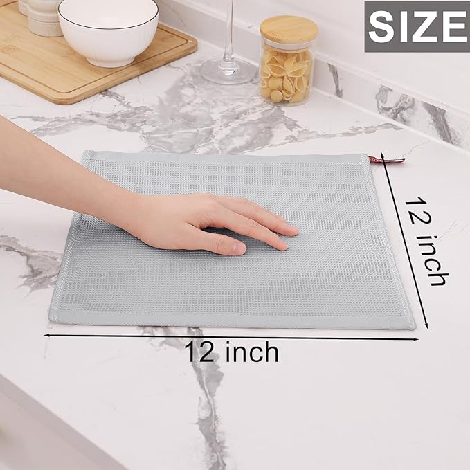 Homaxy 100% Cotton Waffle Weave Dish Cloths - 8 Pack Soft and Absorbent Dish Towels - 12 x 12 Inches Quick Dry Dish Rags - Light Grey