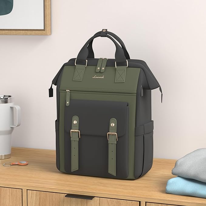 LOVEVOOK Laptop Backpack for Women Work Travel Backpack Purse, Nurse Bags Teacher Doctor Commuter Business Computer Bag, College Backpack Stylish Daypack, 15.6 Inch, Black-army green-army green