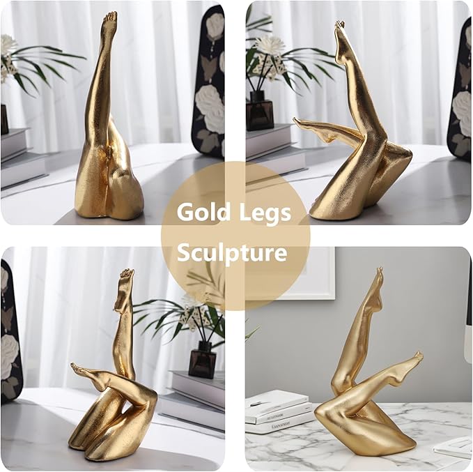 Golden Legs Sculpture Elegant Resin Home Decor Legs Statues Versatile Indoor/Outdoor Ornament, Bedroom, Office Desktop, Cabinets, Perfect (Bent Leg)