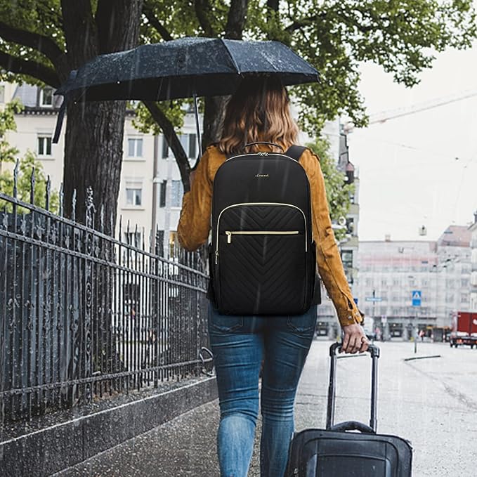 LOVEVOOK Large Travel Backpack Women with 17.3-inch Laptop Compartment, Work Business Computer Carry On Backpack Purse, Hiking Backpack Waterproof Outdoor Sports Rucksack Bag, Black