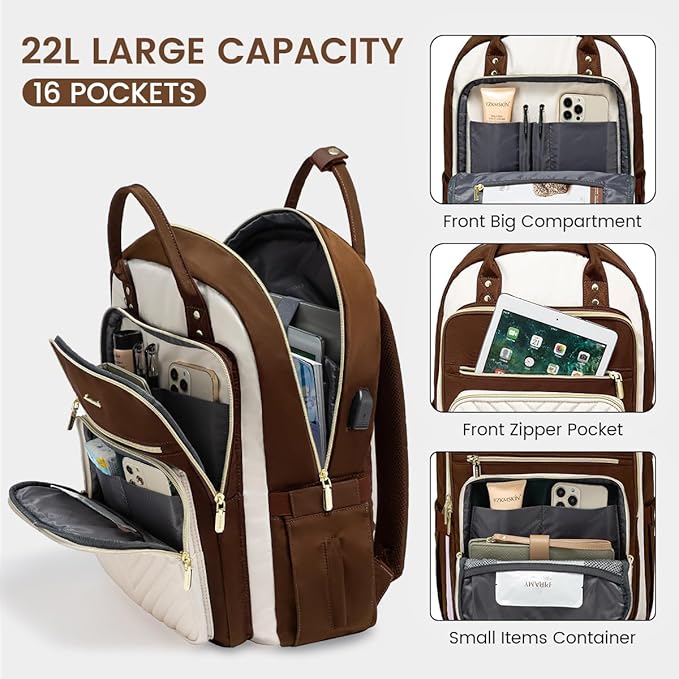 LOVEVOOK Laptop Backpack for Women, Water Resistant Travel Work Backpacks Purse Stylish Business Teacher Nurse Computer Bag with USB Charging Port, Fits 15.6" Laptop