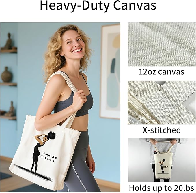Tote Bag for Women, Reusable Zippered Canvas Bag with Handles Pocket Thick Canvas, for Grocery Shopping Beach Gift