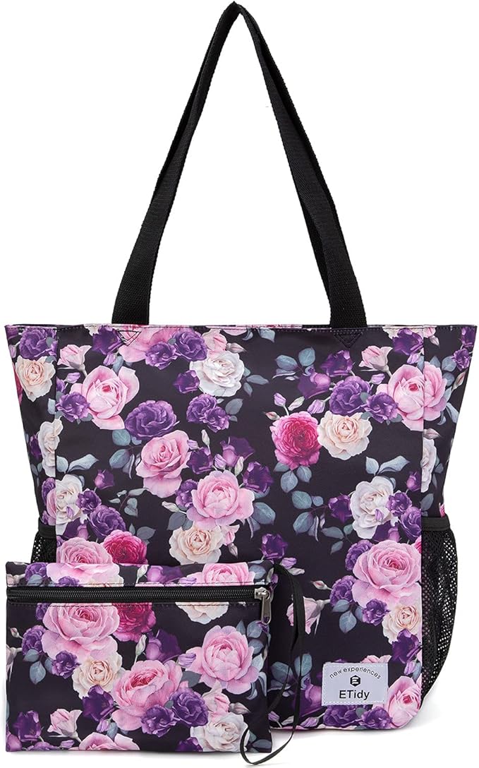ETidy Large Capacity Foldable Tote Bag With Zipper Water-resistant SandproofWomen Beach Bag Handbag GymBag Travel ShoppingBag