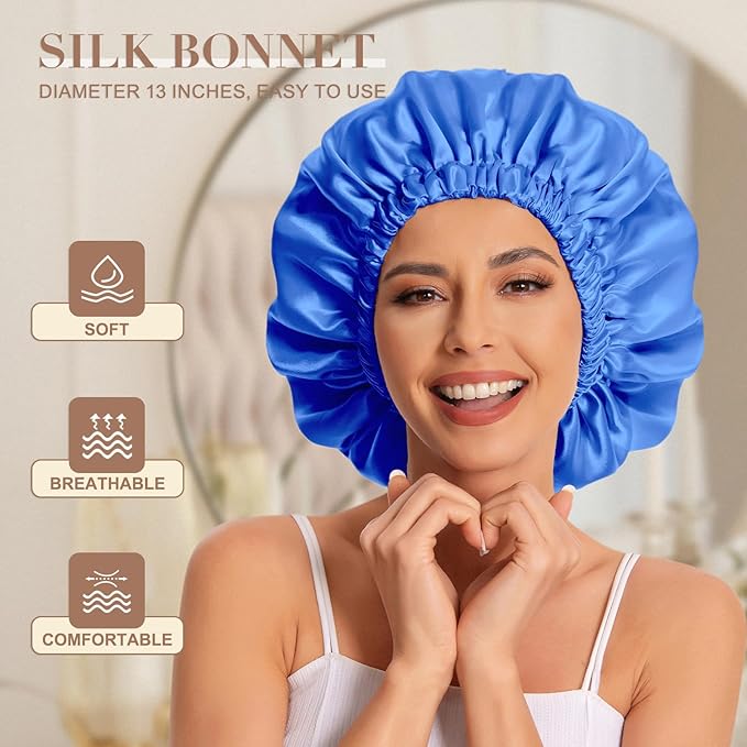 Satin Bonnet Silk Bonnet Hair Bonnet for Sleeping-Slouchy Beanie Hat Satin Sleep Cap for Women's Natural & Curly Hair(Royal Blue)