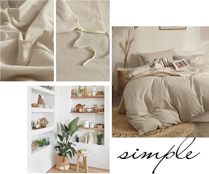 AMWAN Modern Soft Beige Duvet Cover Twin Washed Cotton Boho 3 Piece Simple Style Bedding Set 1 Cotton Comforter Cover with 2 Pillow Shams, No Comforter