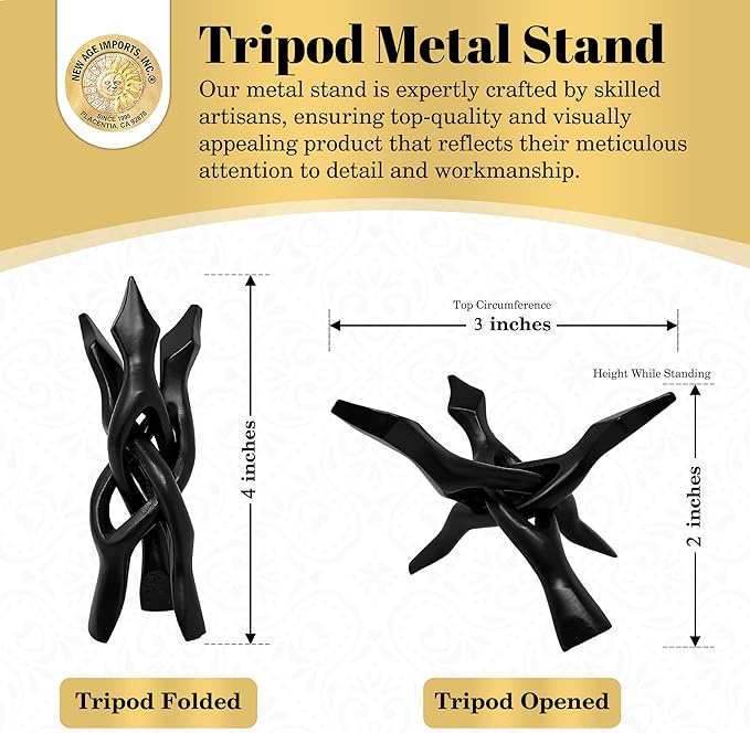 Tripod Stand - Home Decor Holder for Abalone Shell for Display or smudging, Crystal Ball, Trinket & Jewelry Dish, Bowls, Geodes, & More! Heavy Duty - New Age Imports, Inc. (4 INCH - Black Metal)