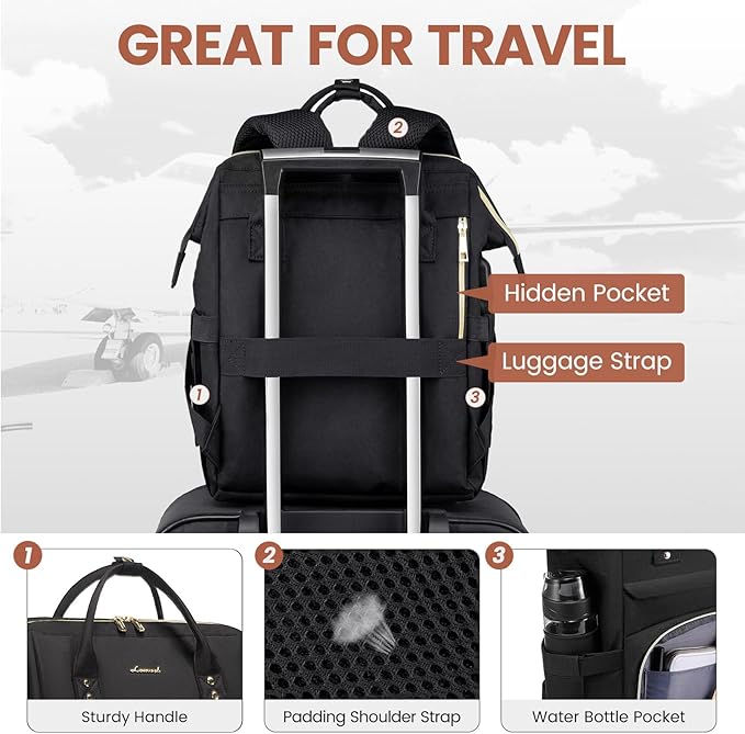 LOVEVOOK Laptop Backpack for Women,18 Inch Professional Womens Travel Backpack Purse Computer Laptop Bag Nurse Teacher Backpack,Waterproof College Work Bags Carry on Back Pack with USB Port,Black