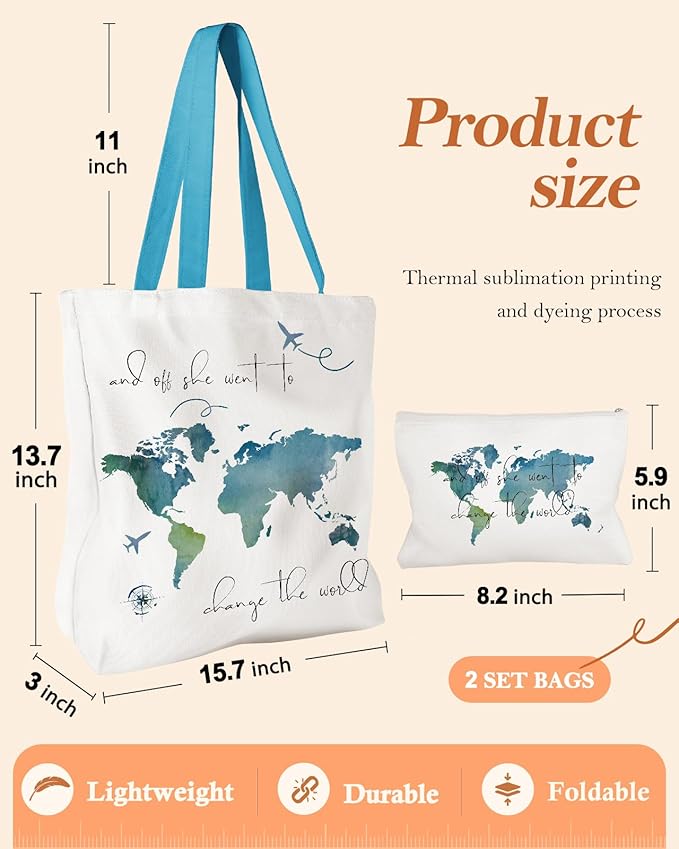 Aesthetic 2 Pack Canvas Tote Bag - with Makeup Zipper Pouch for Women Bag for Shopping, Gym, Travel, Vacation