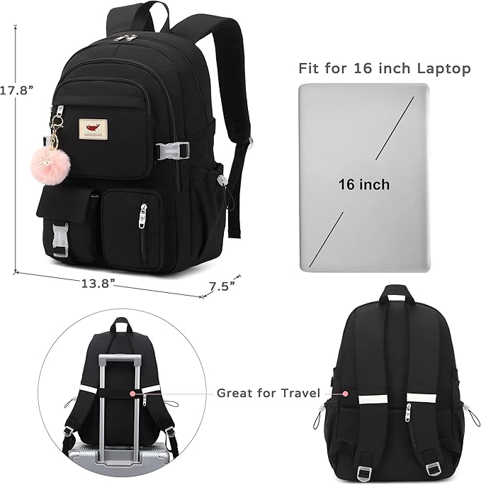 LXYGD Laptop Backpack 15.6 Inch Kids Elementary Middle High School Bag College Backpacks Anti Theft Travel Back Pack Large Bookbags for Teens Girls Women Students (Black)
