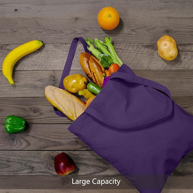 TOPDesign 12-Pack Economical 16"x15" Deep Purple Cotton Tote Bags, Lightweight Medium Reusable Grocery Shopping Cloth Bags, Suitable for DIY, Advertising, Promotion, Gift, Activity