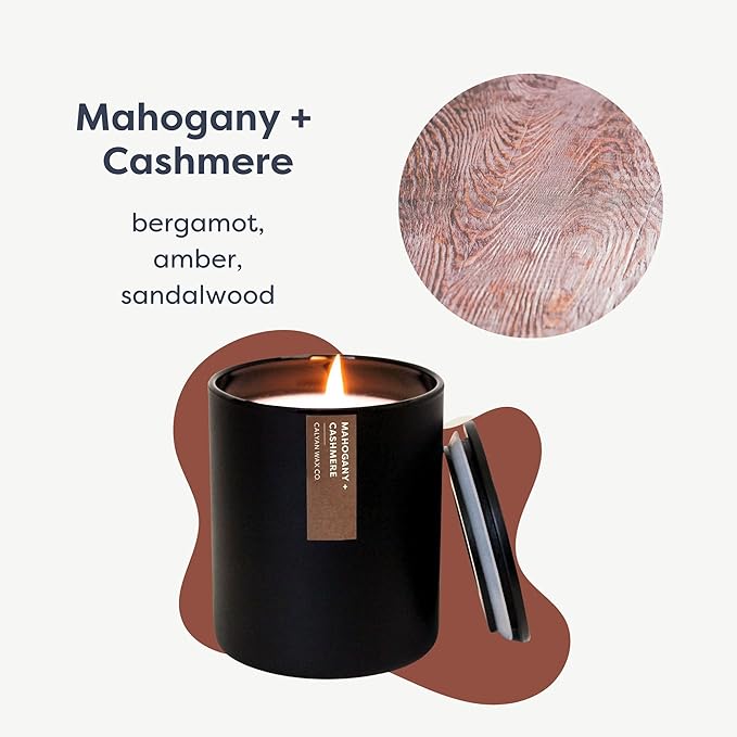 Calyan Wax Candle, Mahogany & Cashmere Scented Candle, 75 Hour Burn Time, Aromatherapy Soy Candles, Non Toxic & Vegan Soy Wax, Black Tumbler Scented Candles, 13oz