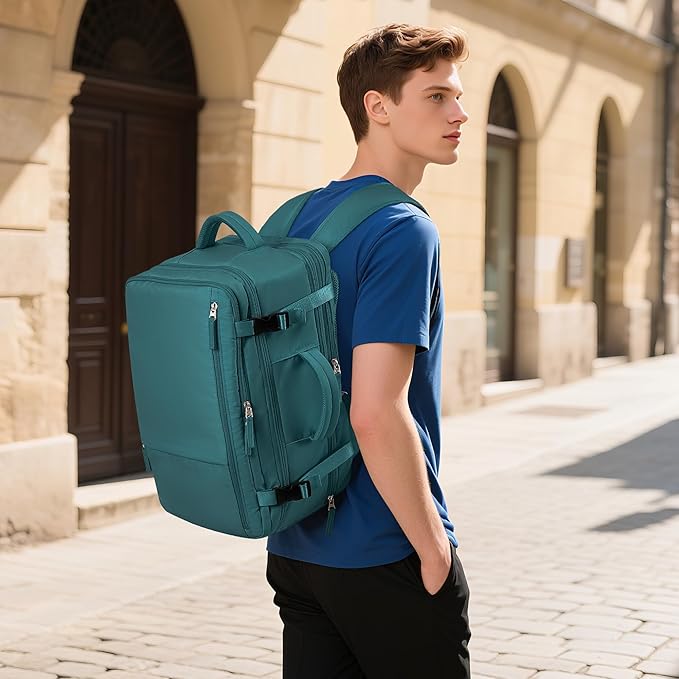 Beraliy Extra Large Travel Backpack for Women as Person Item Flight Approved, 40L Carry On Backpack, 17.3 Inch Laptop Backpack, Waterproof Backpack, Hiking Backpack, Casual Bag,Peacock Blue