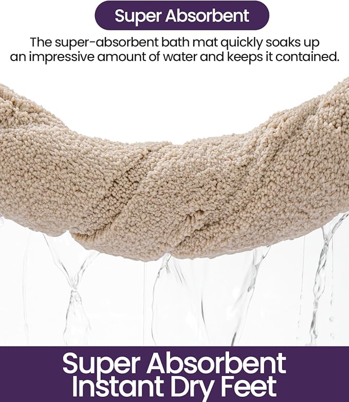 DEXI Bathroom Rug 36x24, Non Slip Washable Bath Mat for Shower Floor, Absorbent Soft Bathmat with Rubber Backing, Quick Dry Microfiber Carpet, Beige