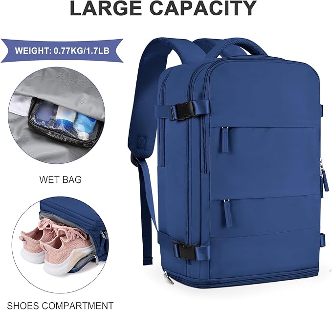 coowoz Large Travel Backpack for Women Men,Carry On Backpack,Hiking Backpack Outdoor Sports Rucksack Casual Daypack Travel Essentials Royal Blue